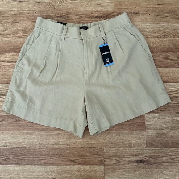 Express Women Linen Blend Beige Chino Shorts Size 10 NWT MSRP $70 - Picture 2 of 9
